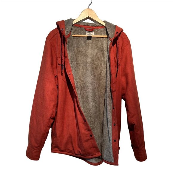 L.L. Bean Hooded Fleece Lined Orange Snap Front Men’s Large Shacket Jacket
